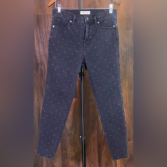Madewell Black Metallic Polka Dot Skinny Jeans - Picture 1 of 10